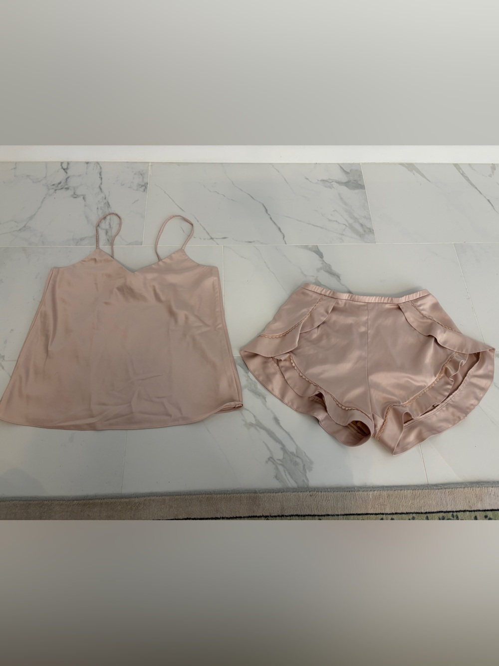 Satin Ruffle Cami & Shorts Sleep Set in Soft Pink